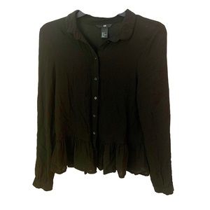 H&M Black Long Sleeve Peplum Button Up Blouse
